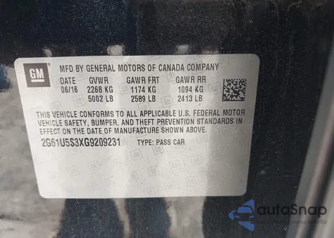 2016 Cadillac Xts W20 Livery Package from USA, damaged, VIN 2G61U5S3XG9209231